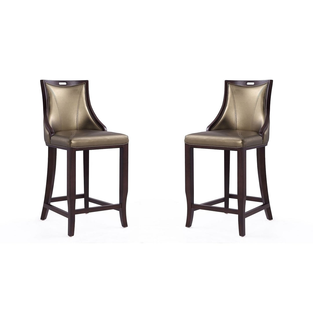 Emperor Faux Leather Barstool Set of 2 Walnut Finish Elegant Design Hourglass Image 1