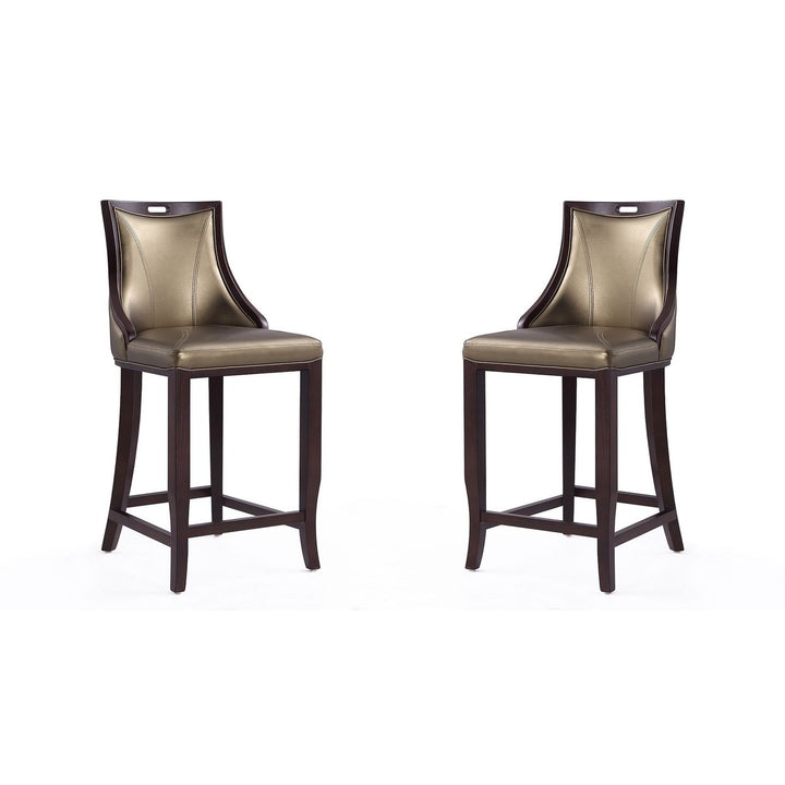 Emperor Faux Leather Barstool Set of 2 Walnut Finish Elegant Design Hourglass Image 1