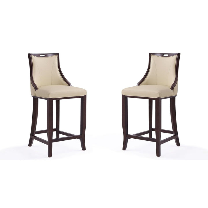 Emperor Faux Leather Barstool Set of 2 Walnut Finish Elegant Design Hourglass Image 1