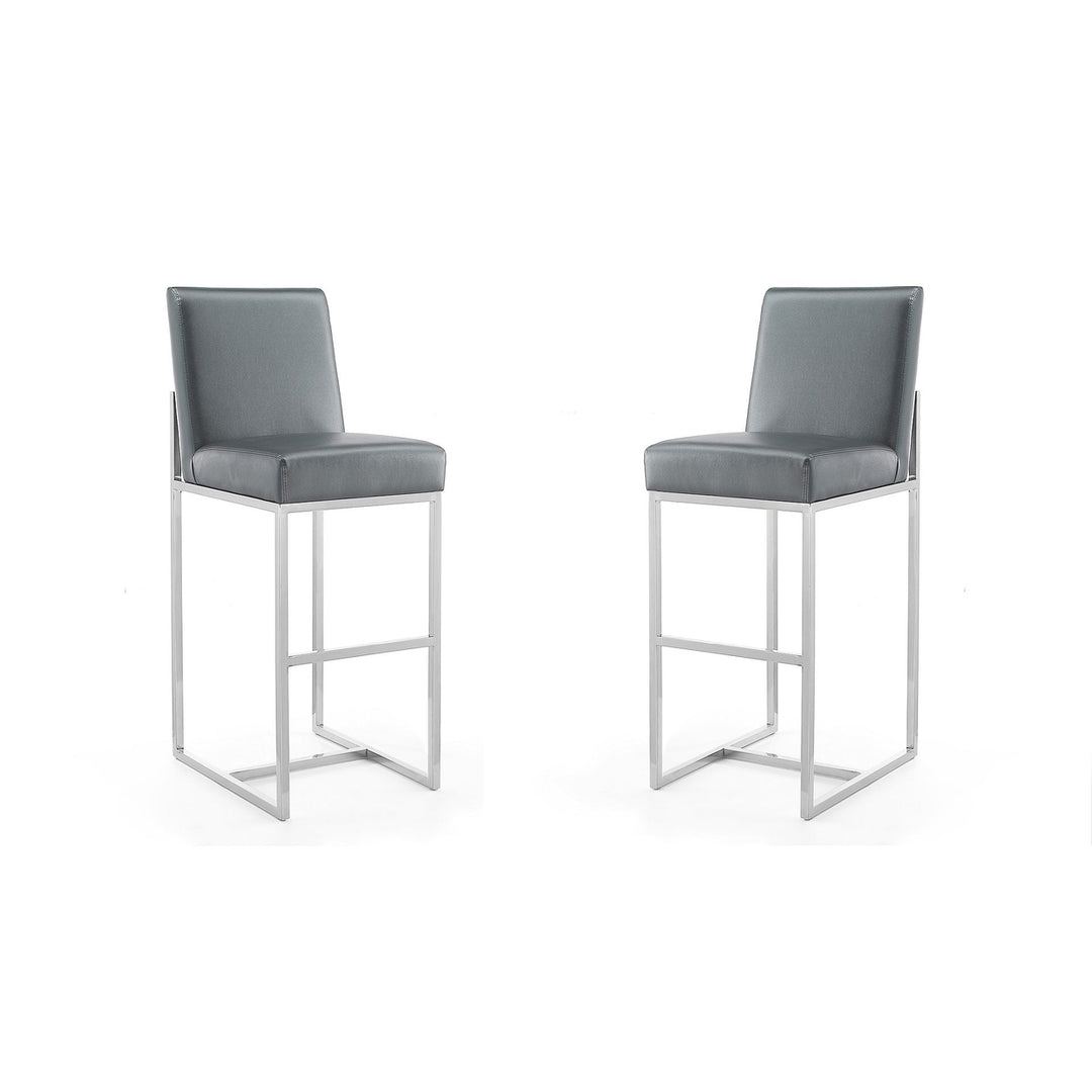 Element Bar Stool Set of 2 Pearl White Polished Chrome Faux Leather 42 in Image 4