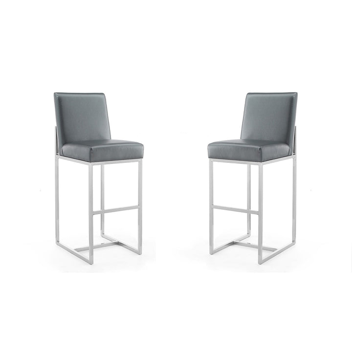 Element Bar Stool Set of 2 Pearl White Polished Chrome Faux Leather 42 in Image 4