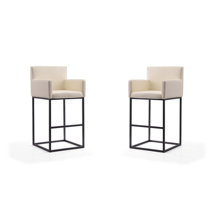 Ambassador Cream Black Metal Barstools Set of 2 42 inch Genuine Leather Arms Image 1