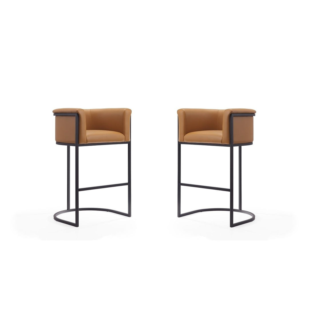 Cosmopolitan Cream Black Metal Barstools Set of 2 37.8 in Midcentury Modern Image 1