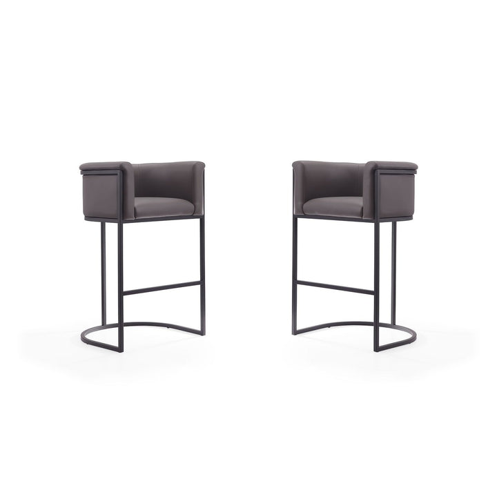 Cosmopolitan Cream Black Metal Barstools Set of 2 37.8 in Midcentury Modern Image 1