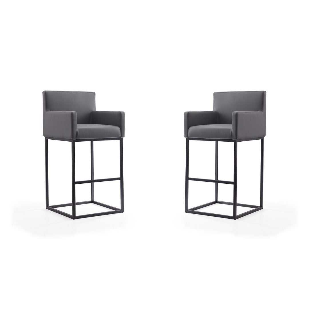 Ambassador Cream Black Metal Barstools Set of 2 42 inch Genuine Leather Arms Image 4