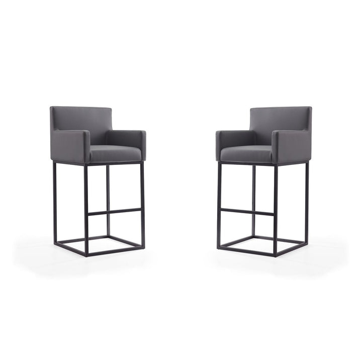 Ambassador Cream Black Metal Barstools Set of 2 42 inch Genuine Leather Arms Image 4