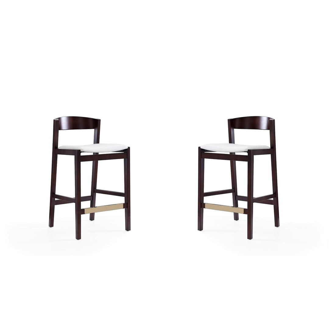 Klismos 36.75 in Ivory Dark Walnut Beech Wood Counter Height Bar Stool Set of 2 Image 1