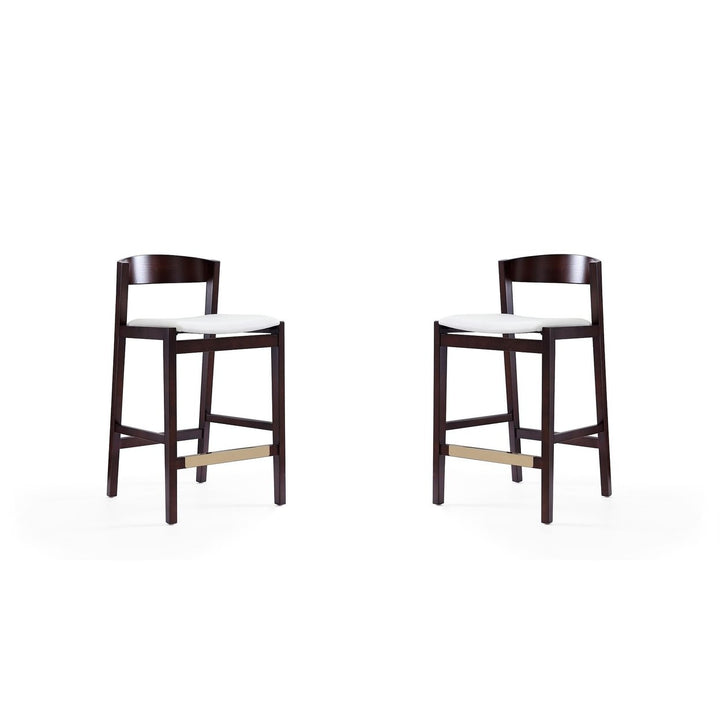 Klismos 36.75 in Ivory Dark Walnut Beech Wood Counter Height Bar Stool Set of 2 Image 1