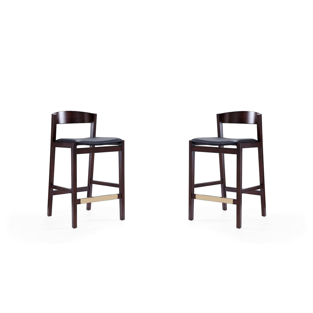 Klismos 36.75 in Ivory Dark Walnut Beech Wood Counter Height Bar Stool Set of 2 Image 3