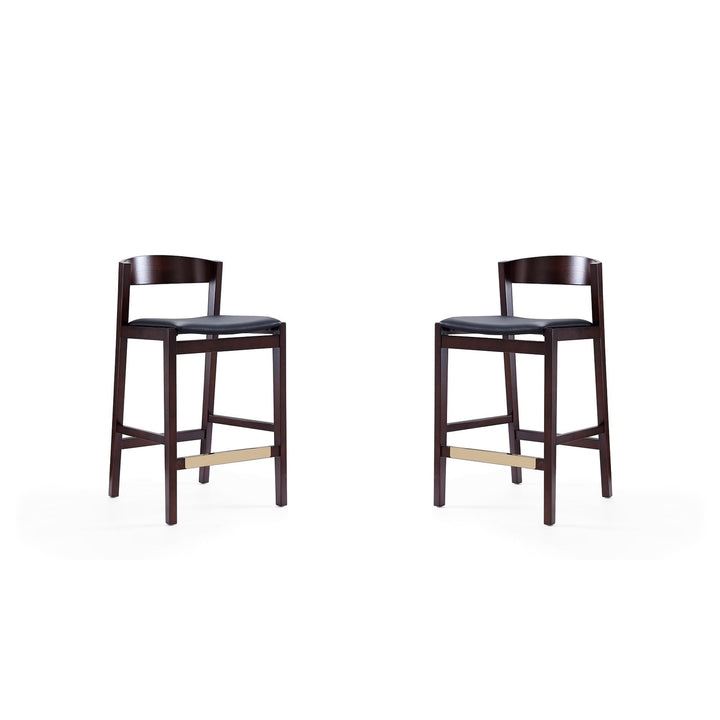 Klismos 36.75 in Ivory Dark Walnut Beech Wood Counter Height Bar Stool Set of 2 Image 3