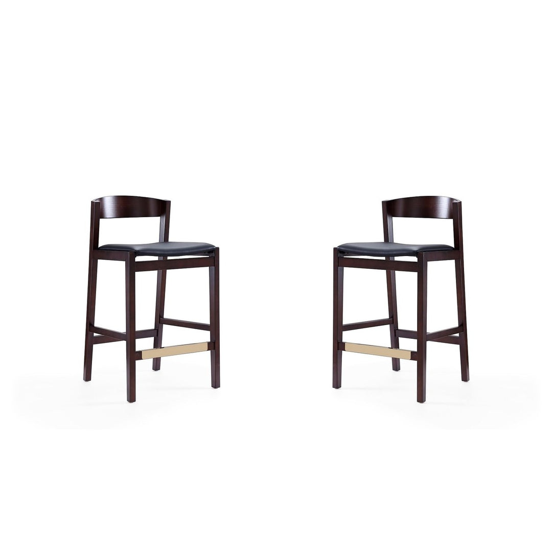 Klismos 36.75 in Ivory Dark Walnut Beech Wood Counter Height Bar Stool Set of 2 Image 1