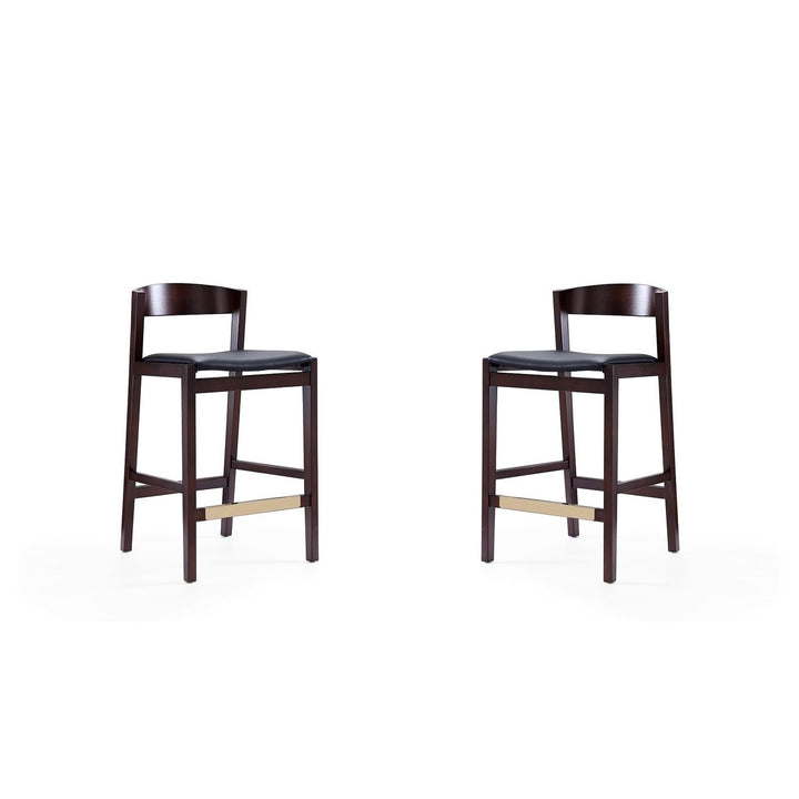 Klismos 36.75 in Ivory Dark Walnut Beech Wood Counter Height Bar Stool Set of 2 Image 1