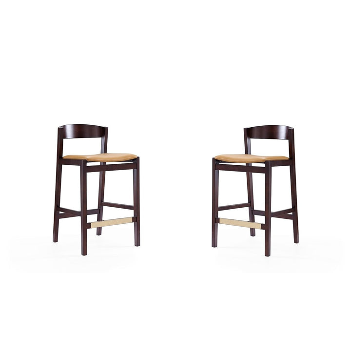 Klismos 36.75 in Ivory Dark Walnut Beech Wood Counter Height Bar Stool Set of 2 Image 4