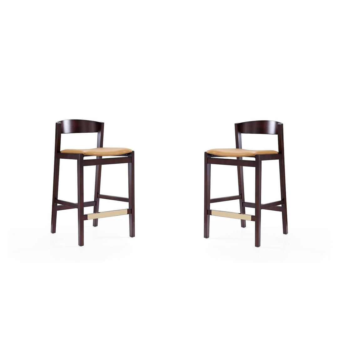 Klismos 36.75 in Ivory Dark Walnut Beech Wood Counter Height Bar Stool Set of 2 Image 1