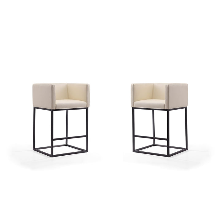 Embassy 34 in. Cream and Black Metal Counter Height Bar Stool (Set of 2) Image 1