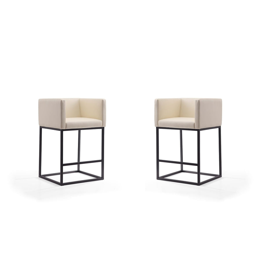 Embassy 34 in. Cream and Black Metal Counter Height Bar Stool (Set of 2) Image 1