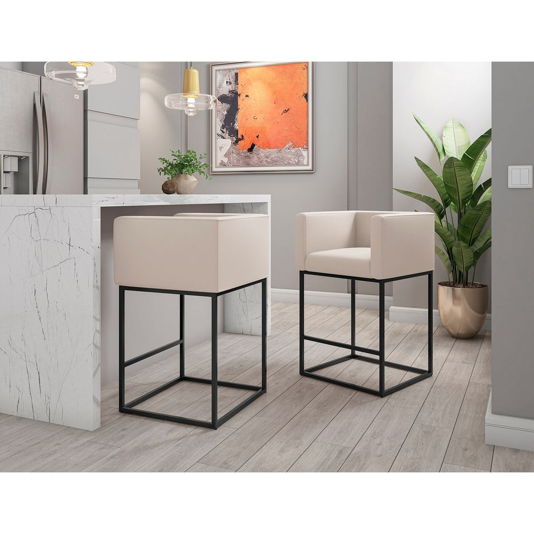 Embassy 34 in. Cream and Black Metal Counter Height Bar Stool (Set of 2) Image 2