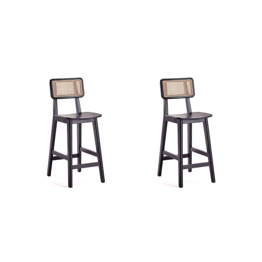 Versailles Counter Stools Set of 2 Natural Cane Solid Wood Contoured Seat Image 1