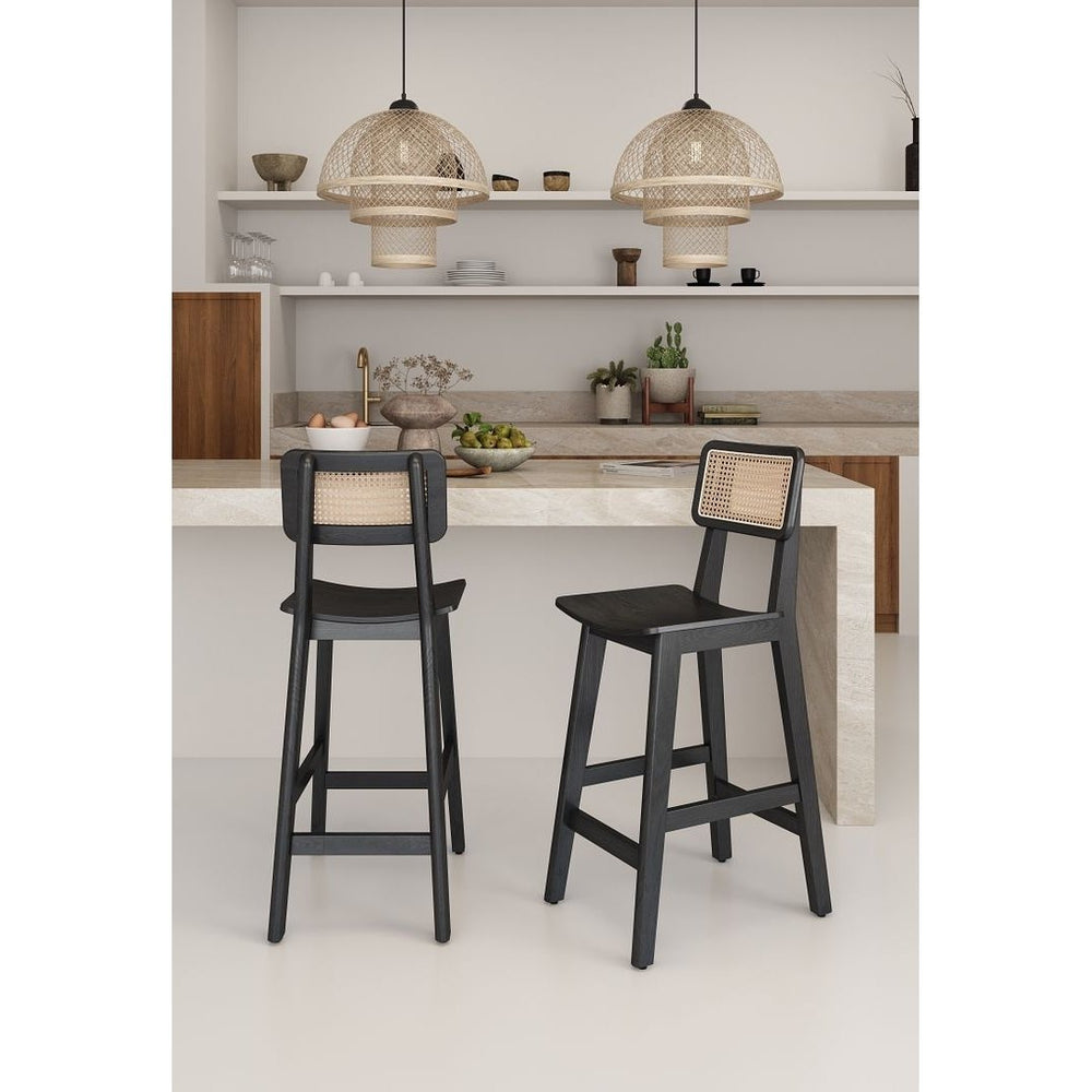 Versailles Counter Stools Set of 2 Natural Cane Solid Wood Contoured Seat Image 2