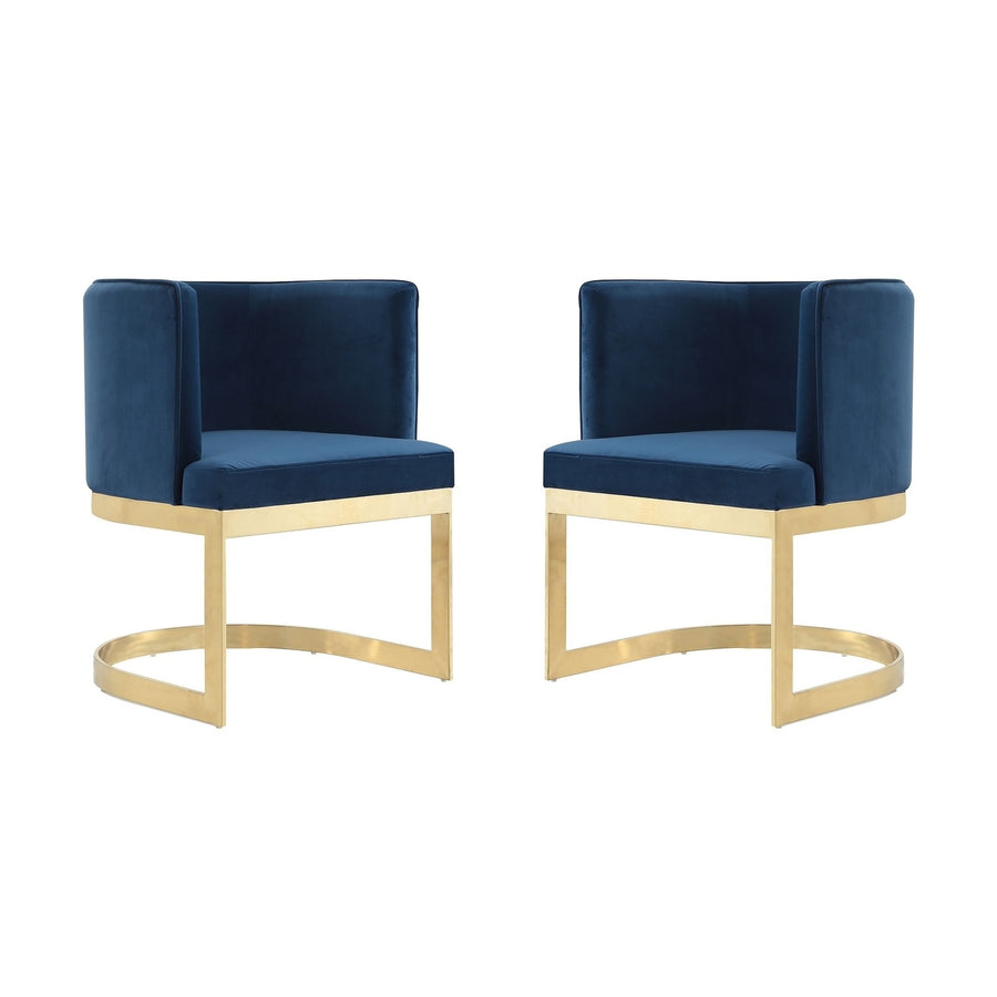 Aura Royal Blue and Polished Brass Velvet Dining Chair (Set of 2) Image 1