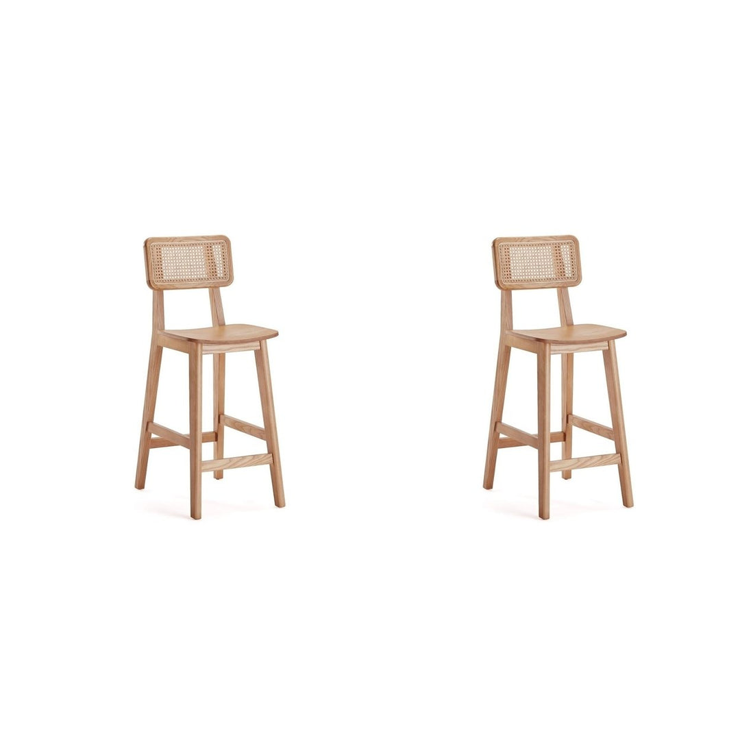 Versailles Counter Stools Set of 2 Natural Cane Solid Wood Contoured Seat Image 4