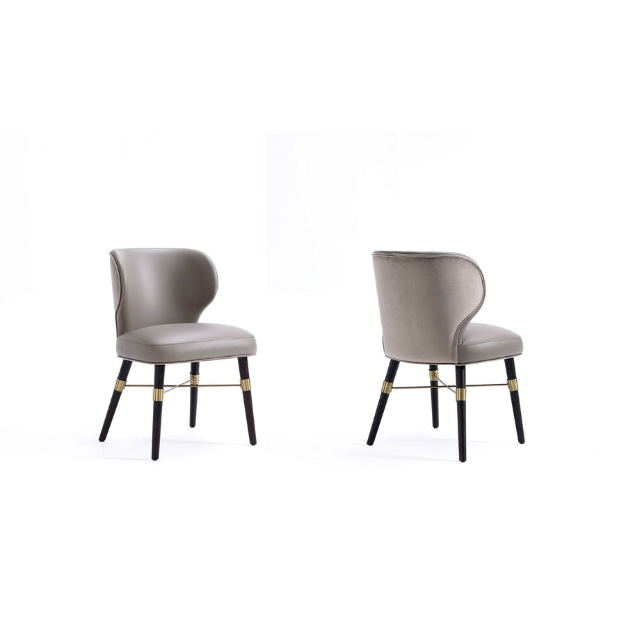 Modern Strine Dining Chair Upholstered in Velvet and Leatherette with Solid Wood Legs in Dark Taupe - Set of 2 Image 1