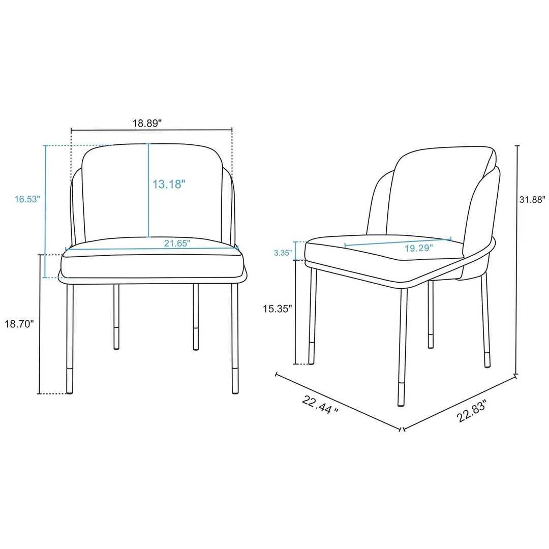 Flor Fabric Dining Chair Set of 2 Gray Upholstered High Density Foam Metal Legs Image 3