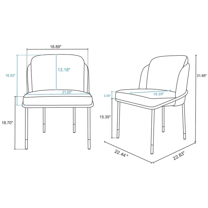 Flor Fabric Dining Chair Set of 2 Gray Upholstered High Density Foam Metal Legs Image 3