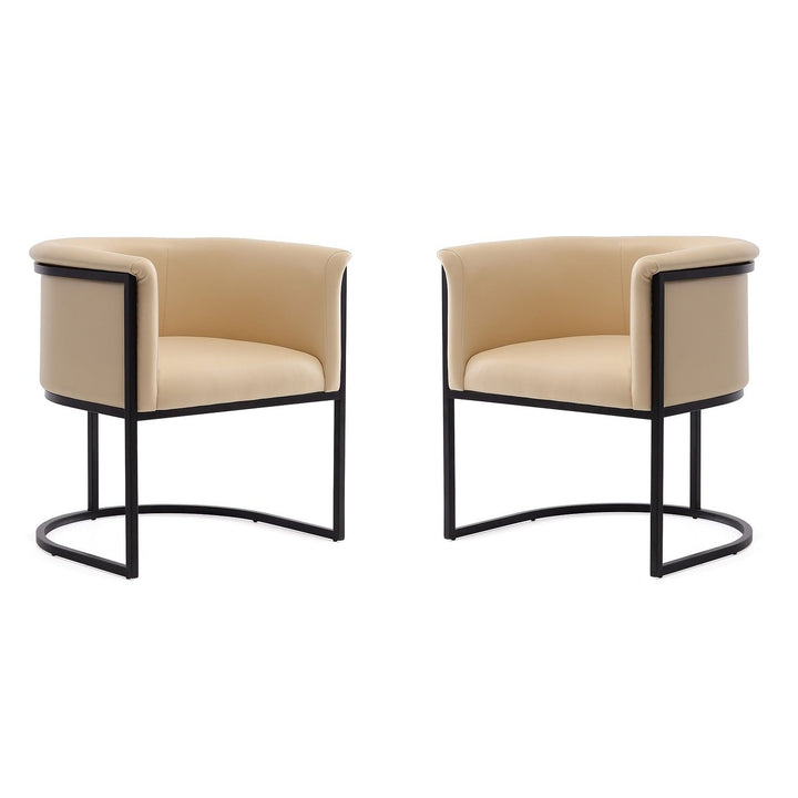 Bali Faux Leather Dining Chairs Set of 2 Art Deco Black Curved Base Comfort Image 1