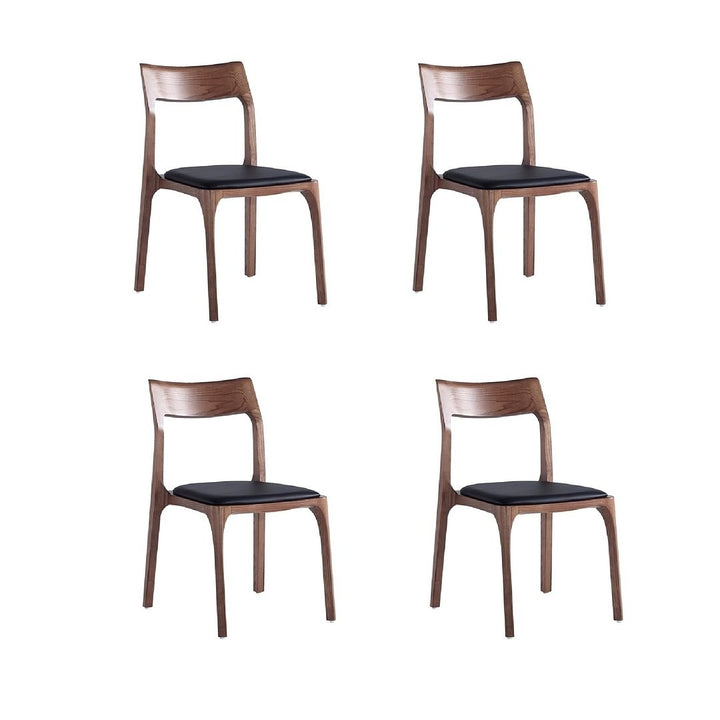 Moderno Stackable Dining Chair Set of 4 Leatherette Walnut Frame Black Upholstery Image 1