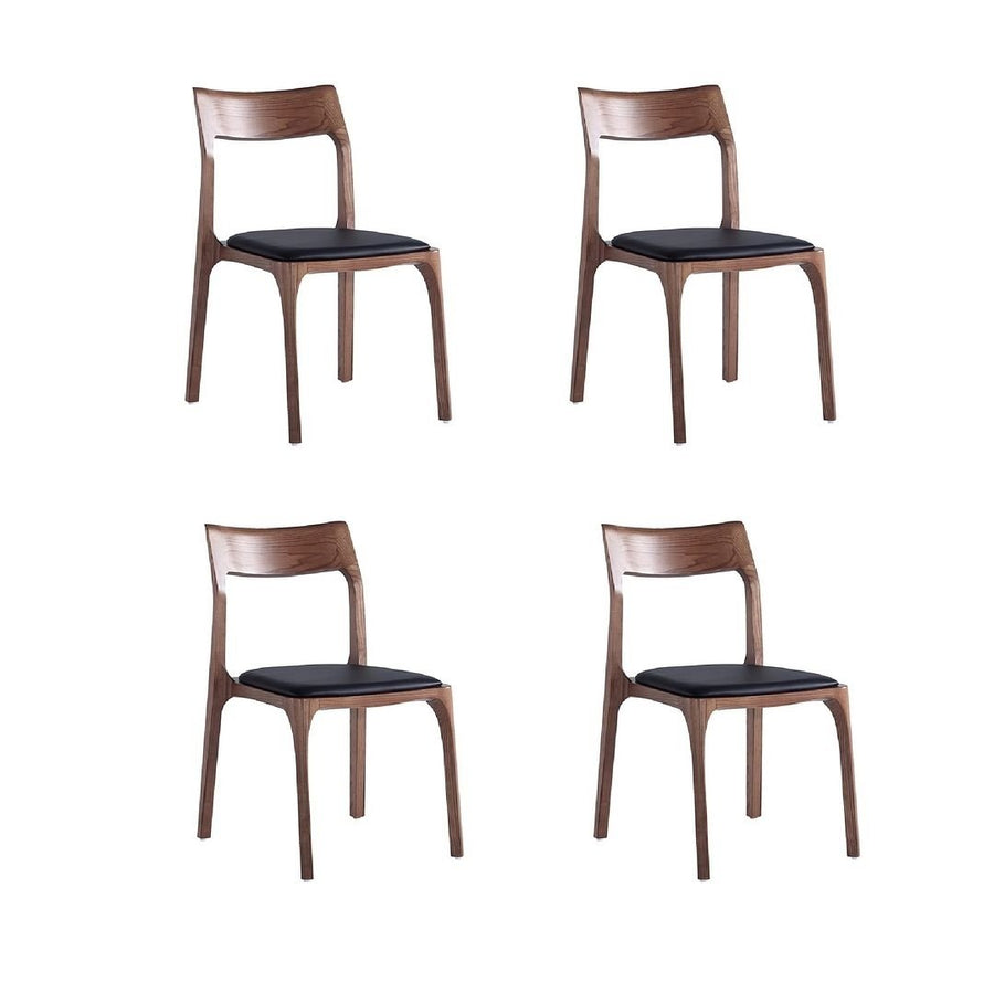 Modern Moderno Stackable Dining Chair Upholstered in Leatherette with Solid Wood Frame in Walnut and Black- Set of 4 Image 1