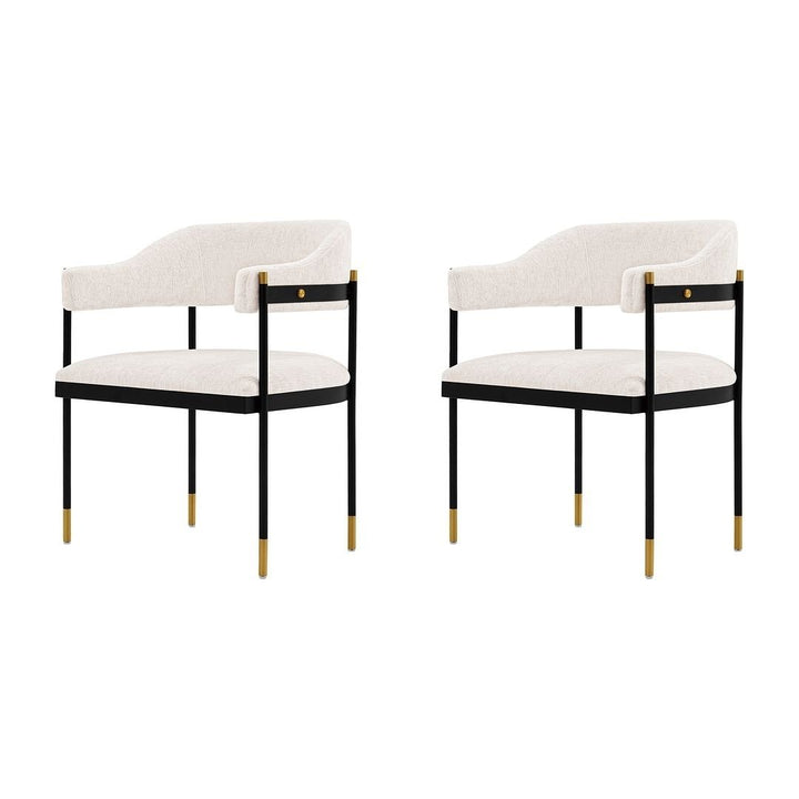 Modern Lia Boucle Dining Armchair Set of 2 Gold Metal Frame Fully Assembled Image 1