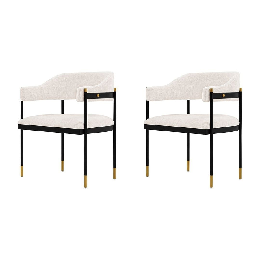 Modern Lia Boucle Dining Armchair Set of 2 Gold Metal Frame Fully Assembled Image 1