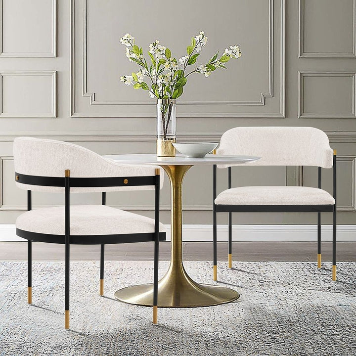 Modern Lia Boucle Dining Armchair Set of 2 Gold Metal Frame Fully Assembled Image 2