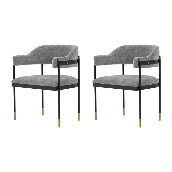 Modern Lia Boucle Dining Armchair Set of 2 Gold Metal Frame Fully Assembled Image 4