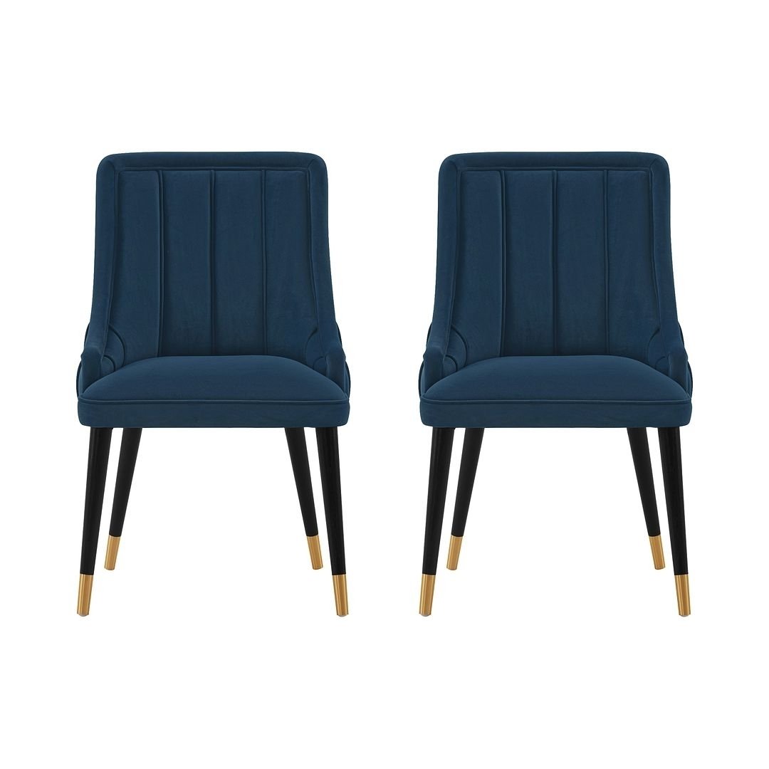 Modern Eda Velvet Leatherette Dining Chair Set of 2 Elm Wood Gold Accents Image 1