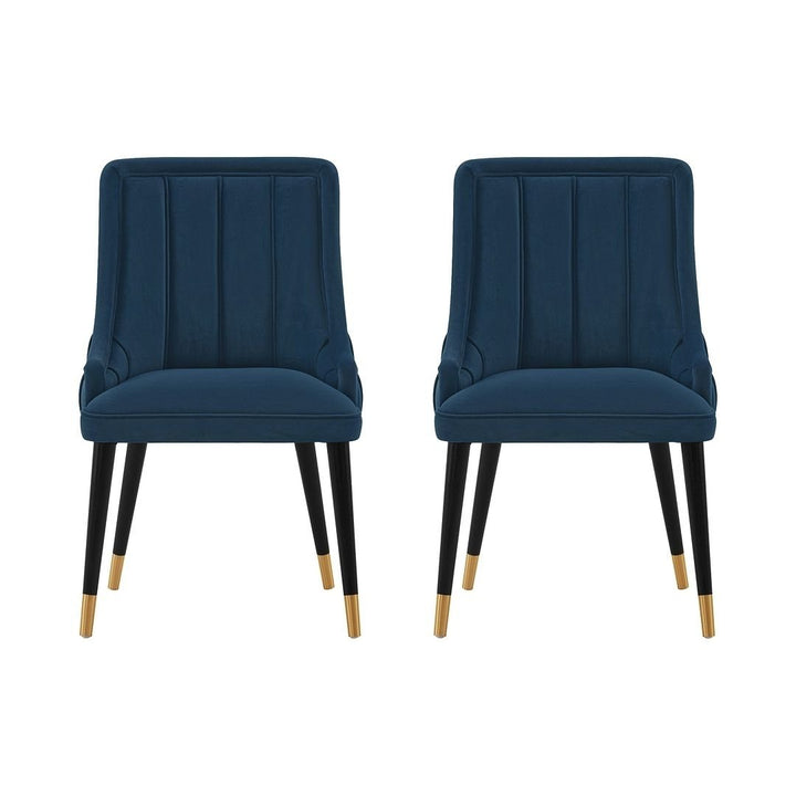 Modern Eda Velvet Leatherette Dining Chair Set of 2 Elm Wood Gold Accents Image 1