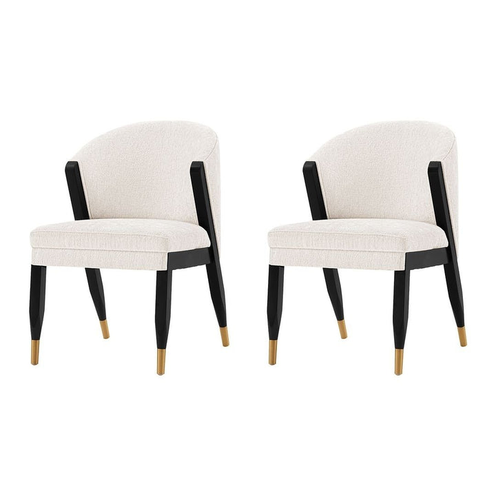 Modern Ola Boucle Dining Chair Set of 2 Elm Wood Gold Accents Fully Assembled Image 1