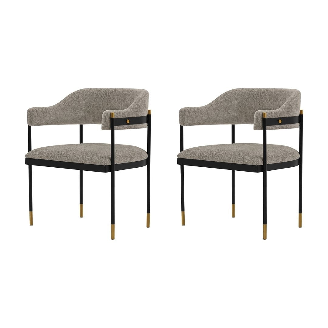 Modern Lia Boucle Dining Armchair Set of 2 Gold Metal Frame Fully Assembled Image 5