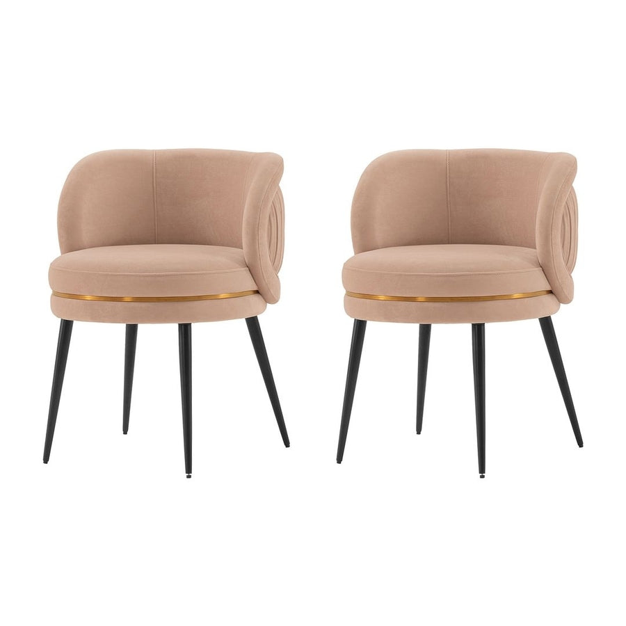 Modern Kaya Pleated Velvet Dining Chair in Nude - Set of 2 Image 1