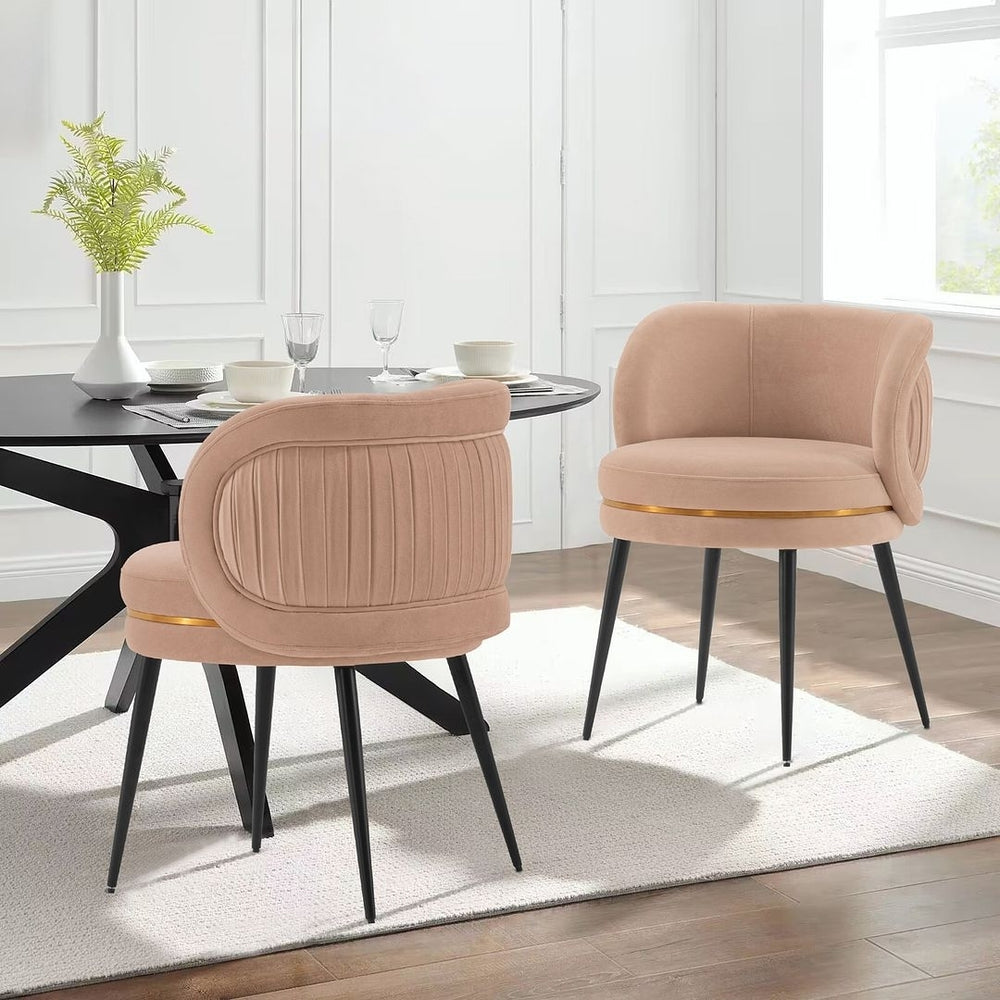 Modern Kaya Pleated Velvet Dining Chair in Nude - Set of 2 Image 2