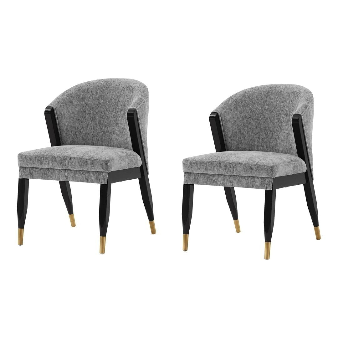 Modern Ola Boucle Dining Chair Set of 2 Elm Wood Gold Accents Fully Assembled Image 4