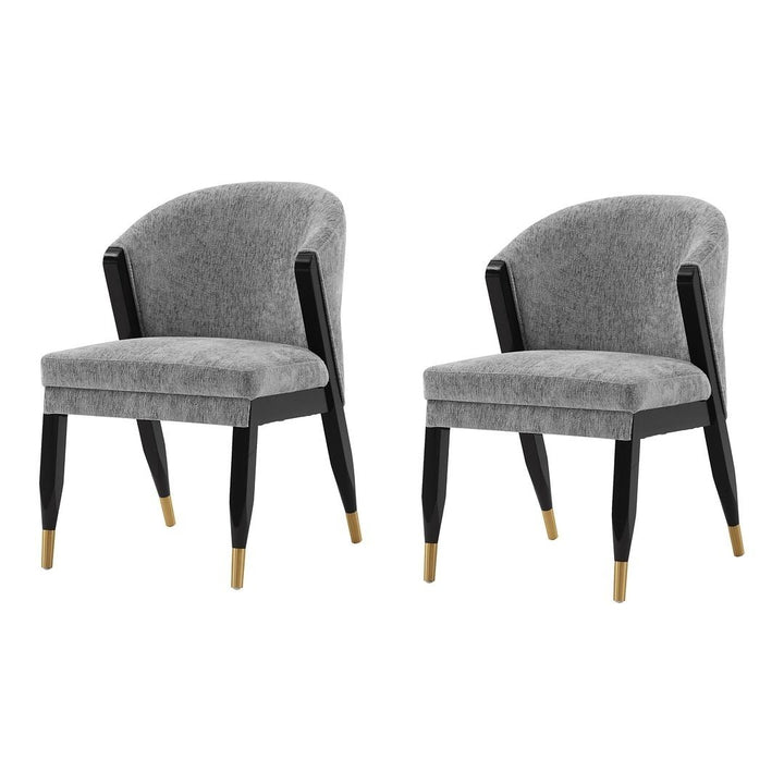 Modern Ola Boucle Dining Chair Set of 2 Elm Wood Gold Accents Fully Assembled Image 1