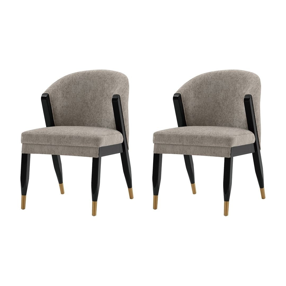 Modern Ola Boucle Dining Chair Set of 2 Elm Wood Gold Accents Fully Assembled Image 1