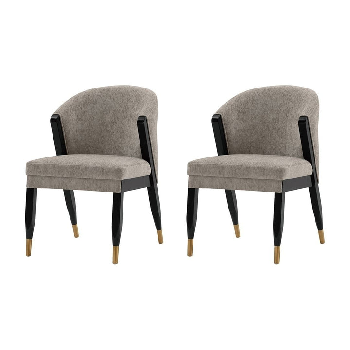 Modern Ola Boucle Dining Chair Set of 2 Elm Wood Gold Accents Fully Assembled Image 1