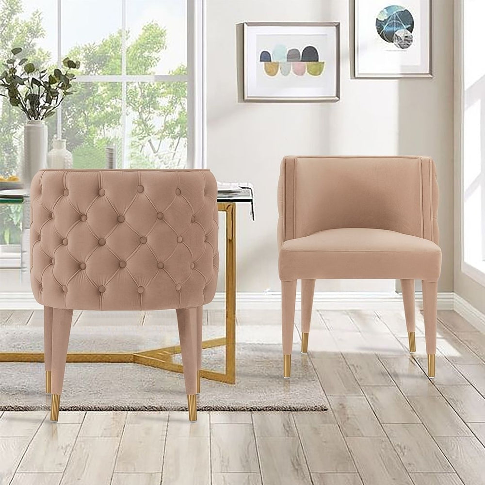Modern Maya Tufted Velvet Dining Chair in Nude - Set of 2 Image 2