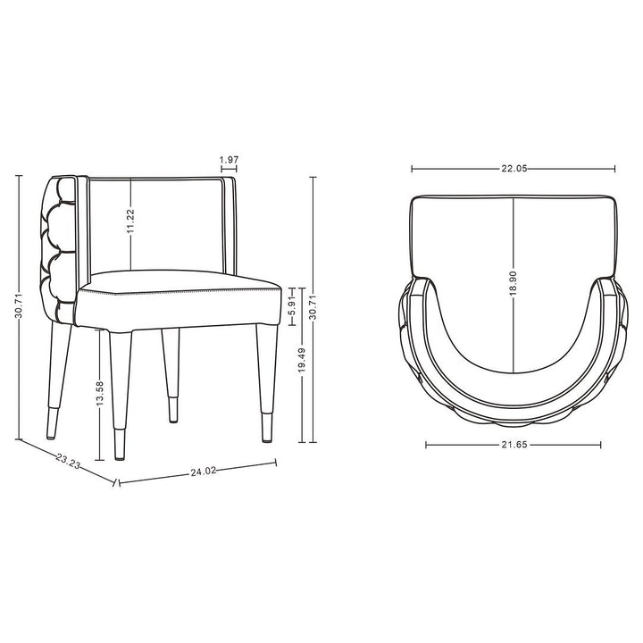 Modern Maya Tufted Velvet Dining Chair Nude Set of 2 Elm Wood Frame Image 3