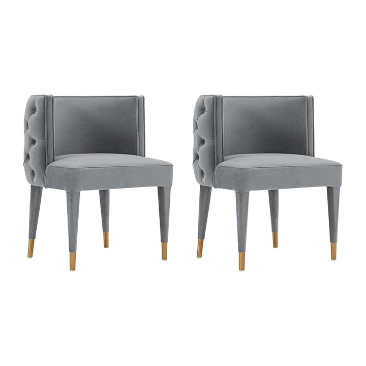 Modern Maya Tufted Velvet Dining Chair Nude Set of 2 Elm Wood Frame Image 4