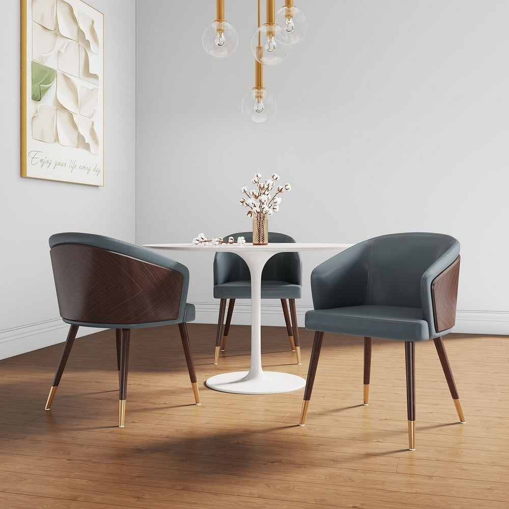 Modern Reeva Dining Chair Upholstered in Leatherette with Beech Wood Back and Solid Wood Legs in Walnut and Graphite Image 2