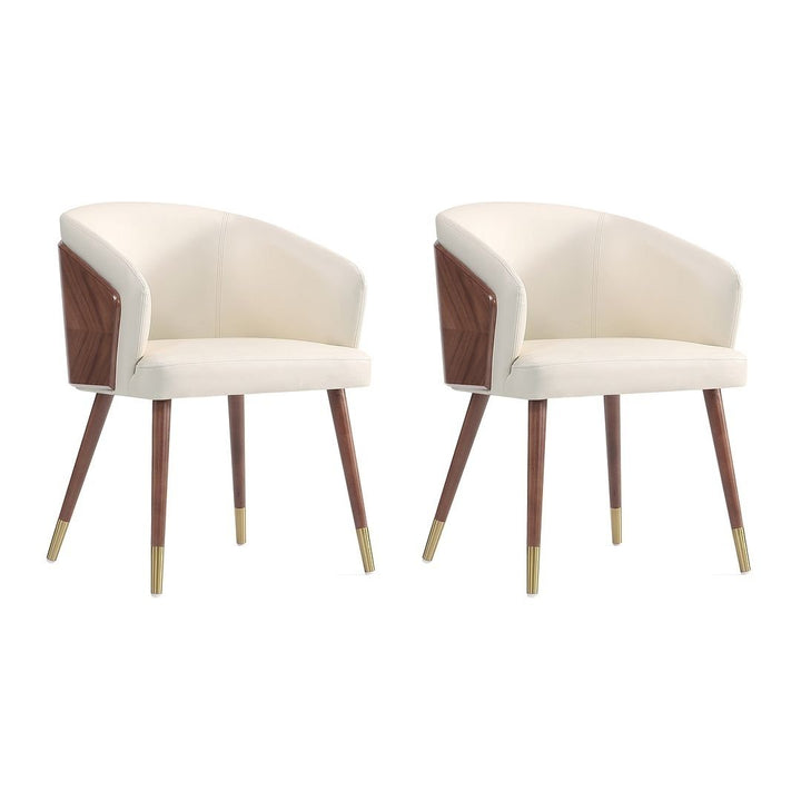Modern Reeva Dining Chair Upholstered in Leatherette with Beech Wood Back and Solid Wood Legs in Walnut and Graphite Image 1